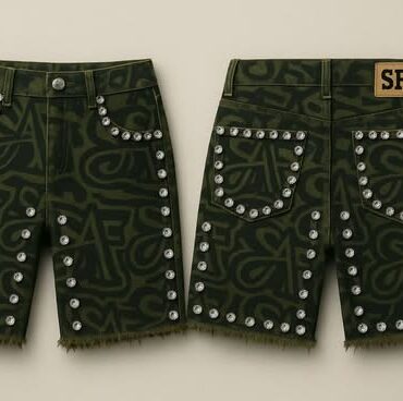 SFA LUXURY LOGO MONOGRAM AND BOLD RHINESTONE JEAN JORTS