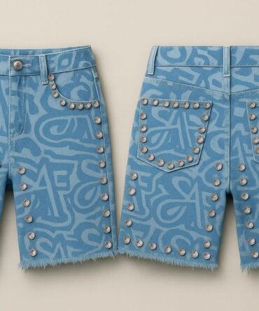 SFA Luxury logo monogram and bold rhinestone Jean jorts